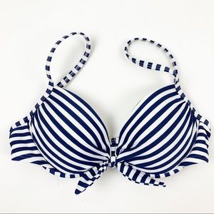 Xhilaration Blue & White Striped Bikini Top Small